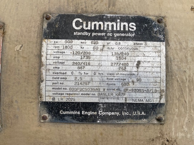 Good Used Cummins VTA12-800-GS 500KW  Generator Set Item-18321 6