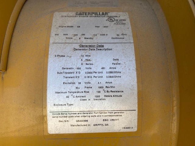 Low Hour Caterpillar C9 300KW  Generator Set Item-18025 9