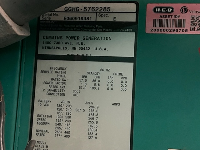 Low Hour Ford WSG1068 85KW  Generator Set Item-18376 10