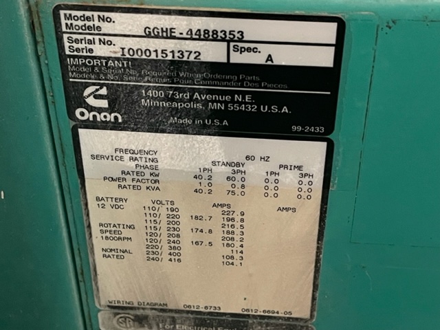 Low Hour Cummins WSG1068 60KW  Generator Set Item-18387 10
