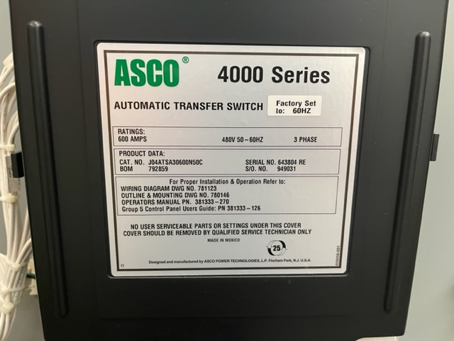 Like New ASCO Series 4000 600 Amp  Transfer Switch Item-18453 6