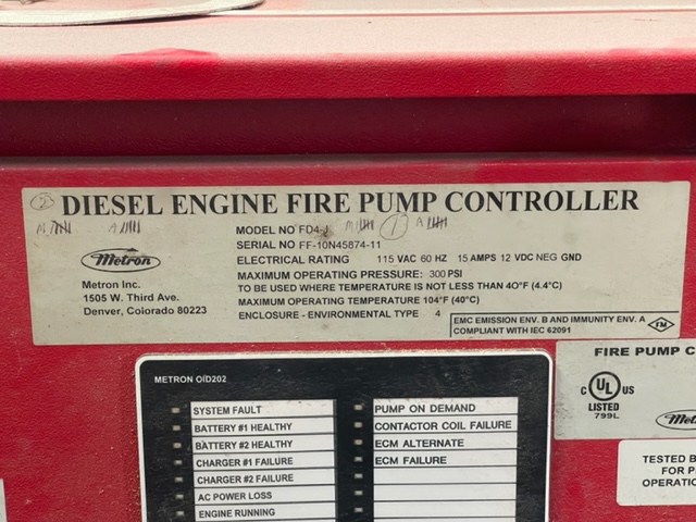 Like New Metron FD4-J Fire Pump Controller Item-18460 5