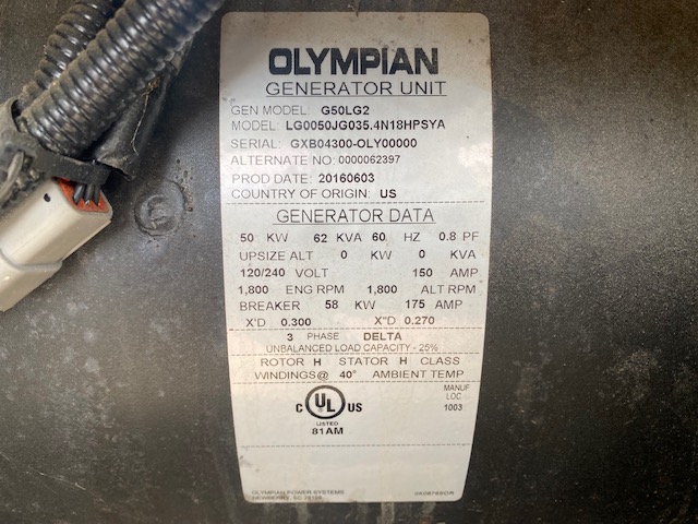 Low Hour Olympian 5.4L 50KW  Generator Set Item-18672 8