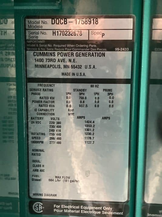 Low Hour Cummins QSK23-G7 750KW  Generator Set Item-18727 13