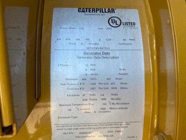 Low Hour Caterpillar C15 350KW  Generator Set Item-18673 8