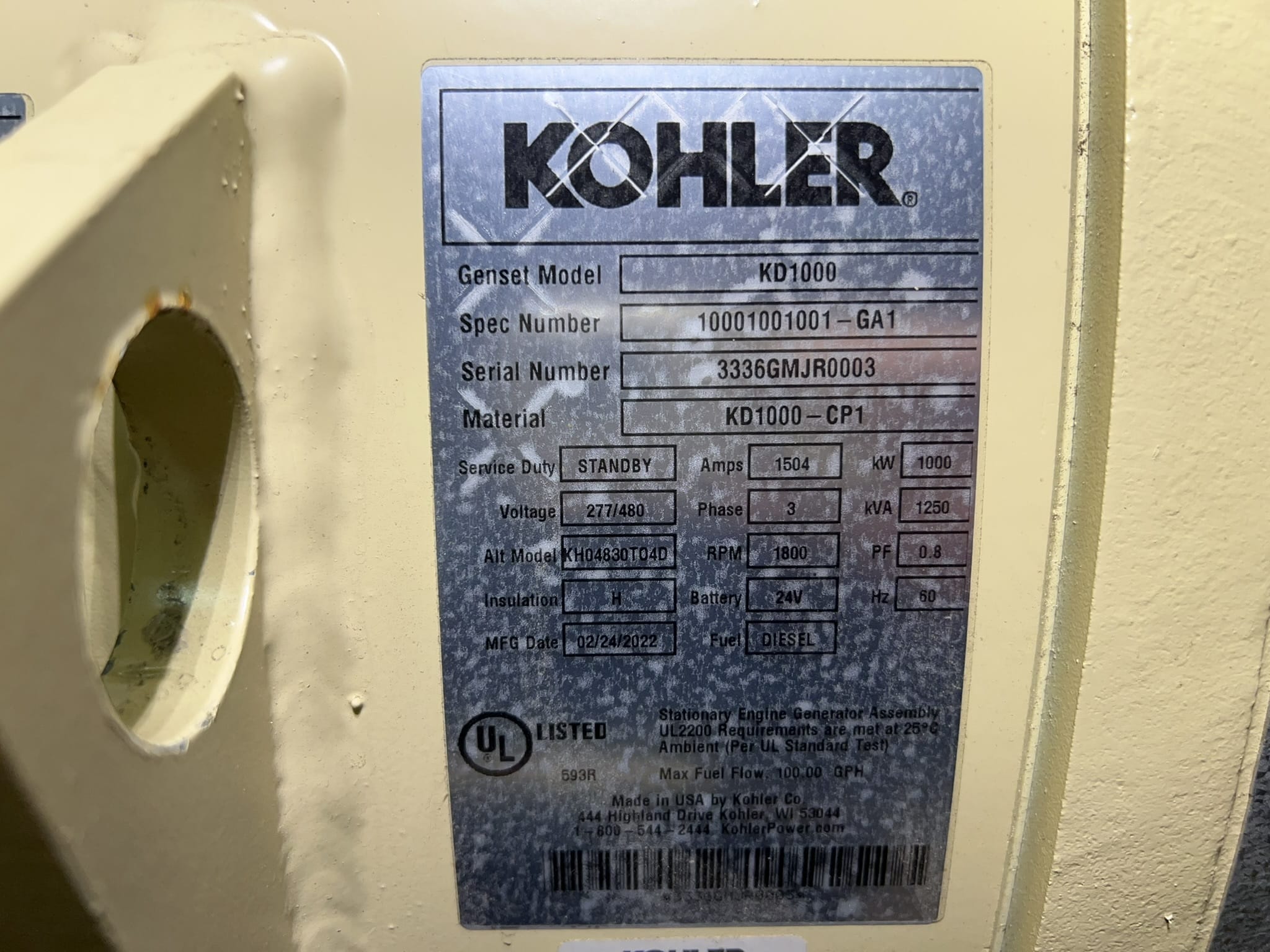 New  Kohler KD27V12 1000KW  Generator Set Item-18778 3