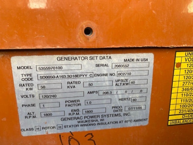 Low Hour Daewoo P034TI 50KW  Generator Set Item-18771 10