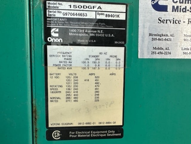 Low Hour Cummins 6CTA8.3-G2 150KW  Generator Set Item-18663 9