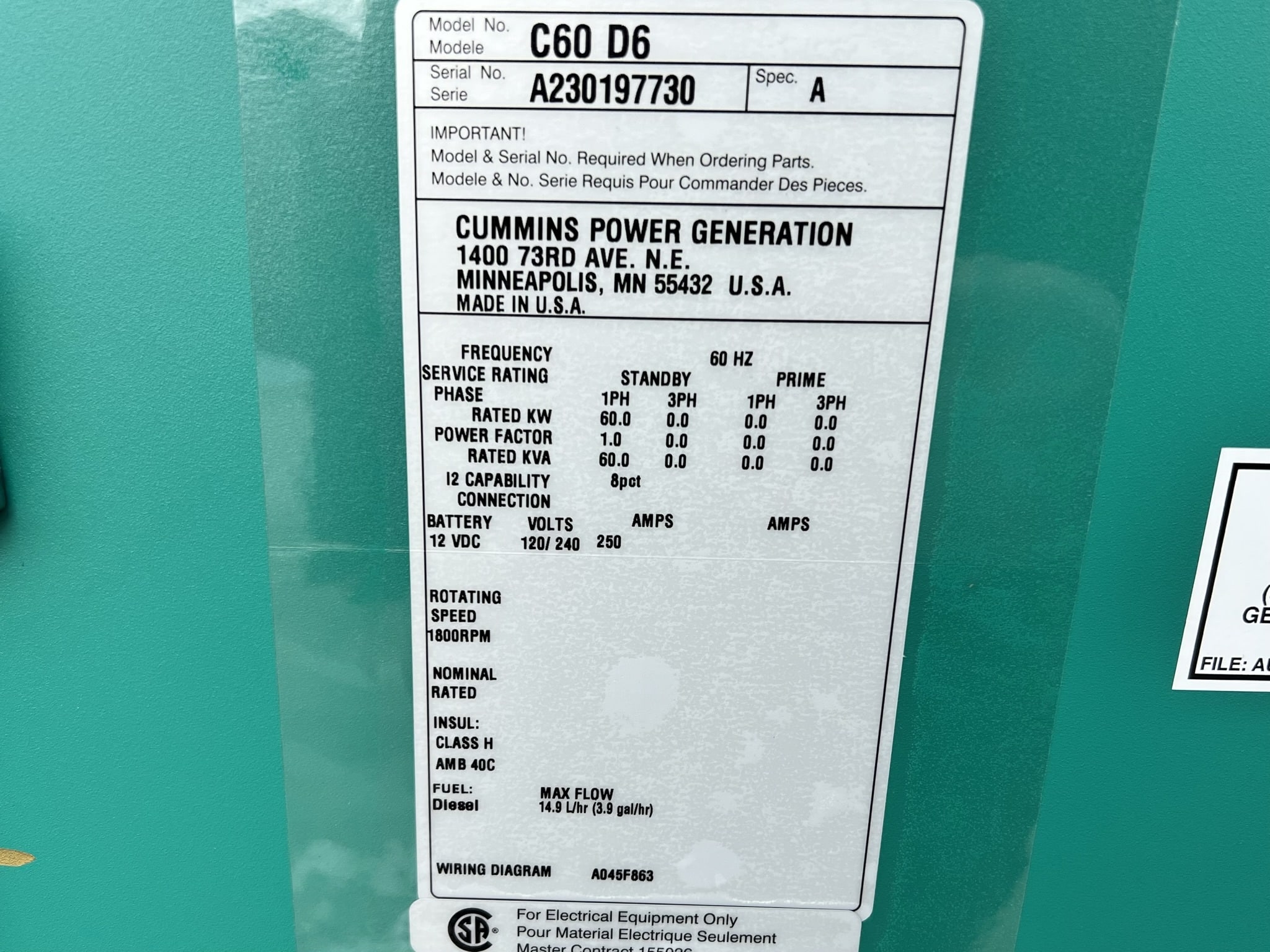 New Cummins 4BTAA3.3-G7 60KW  Generator Set Item-18844 8