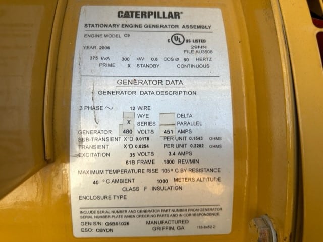 Low Hour Caterpillar C9 300KW  Generator Set Item-18922 12