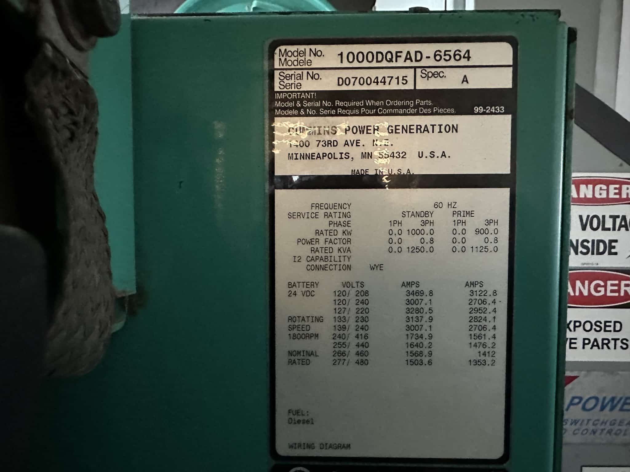 Good Used Cummins QST30-G5 1000KW  Generator Set Item-19054 9