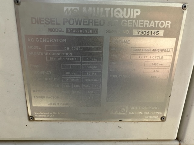 Low Hour John Deere 4045HFG92 56KW  Generator Set Item-19059 10