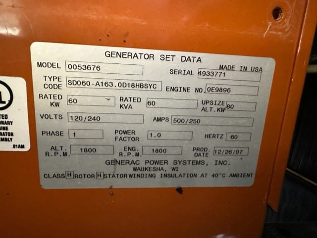 Low Hour John Deere 5030HF270 60KW  Generator Set Item-19116 7
