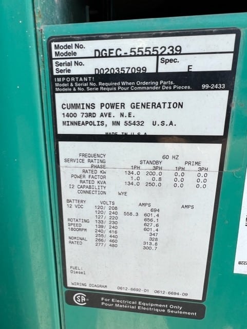 Good Used Cummins 6CTAA8.3-G1 134KW  Generator Set Item-19221 5