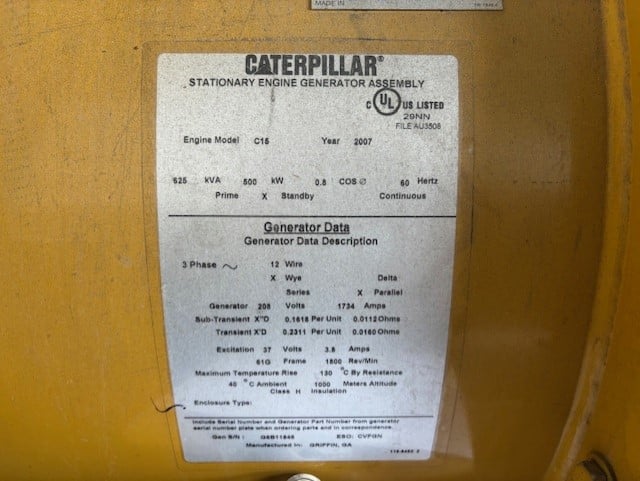 Like New Caterpillar C15 500KW  Generator Set Item-19535 10