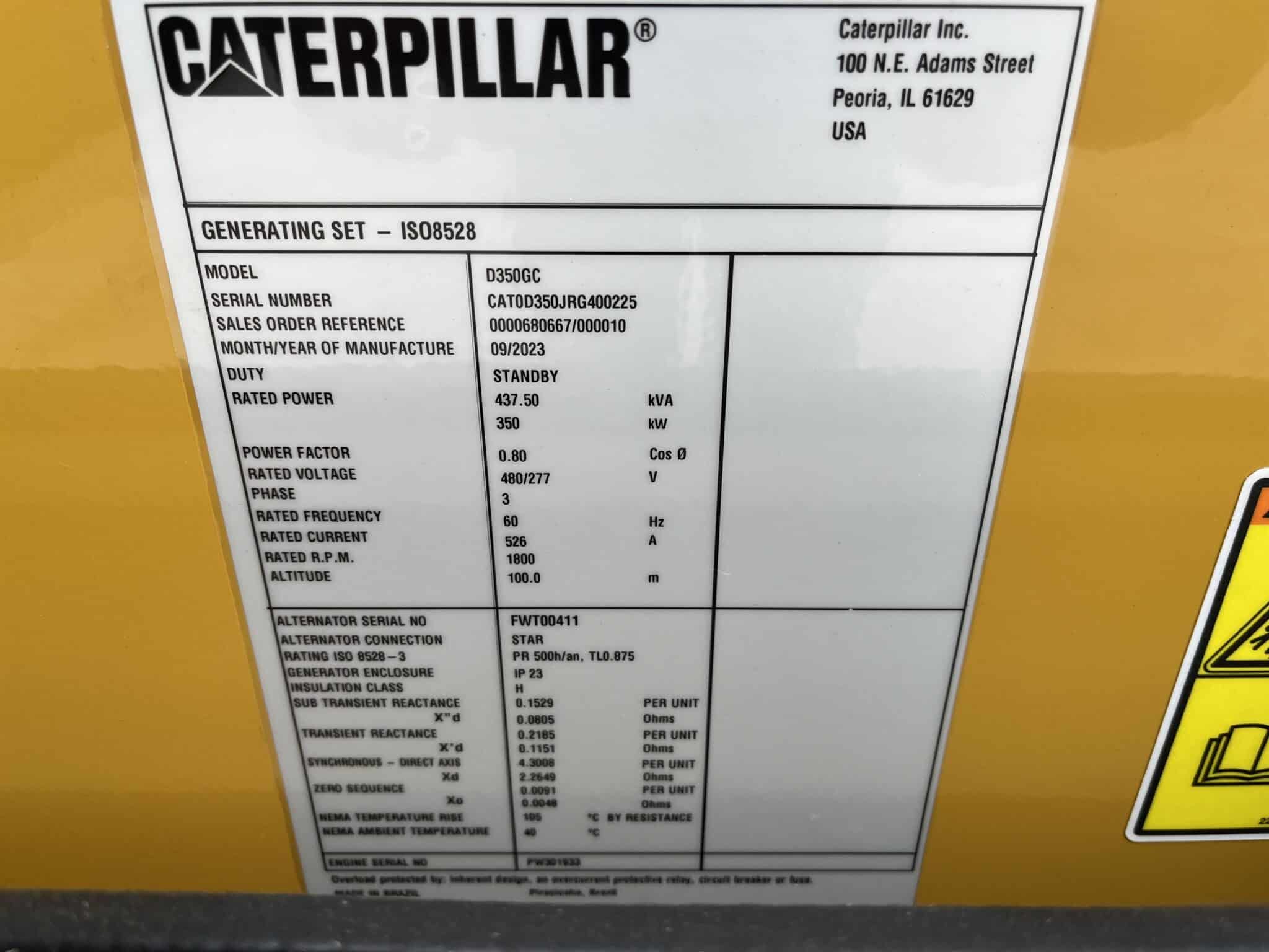 New Caterpillar C13 350KW  Generator Set Item-19543 1