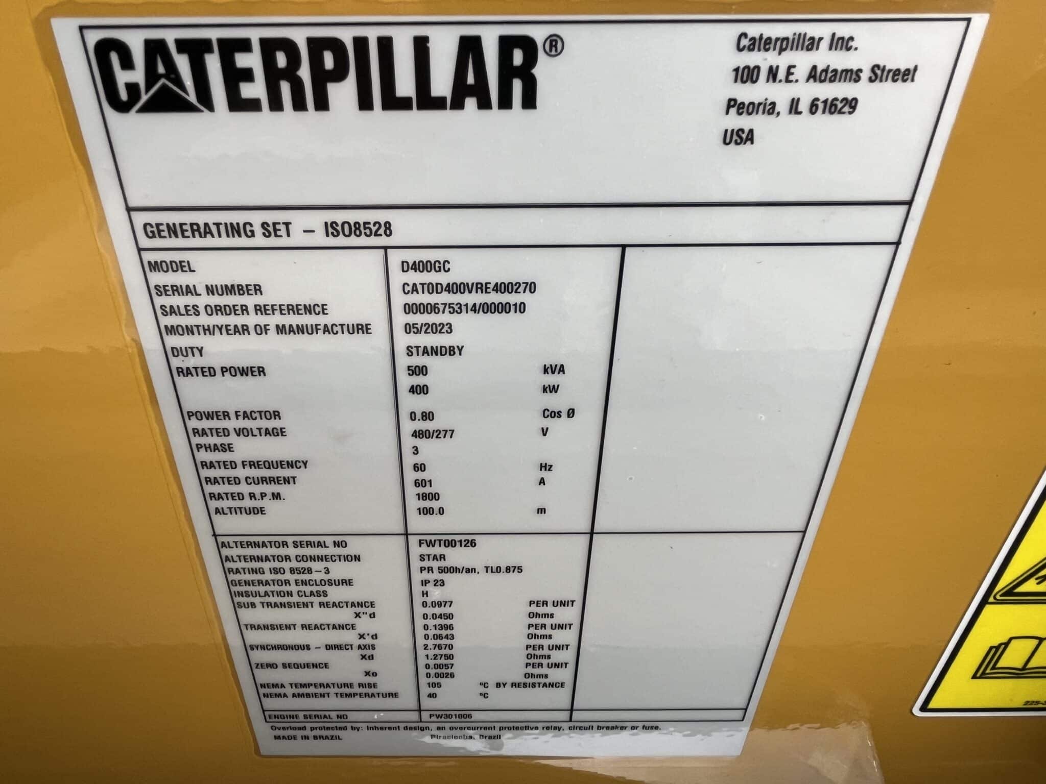 New Caterpillar C13 400KW  Generator Set Item-19541 1