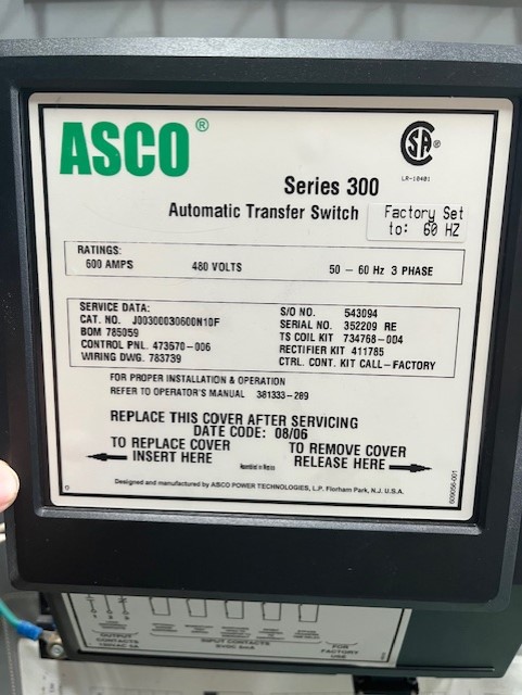 Like New ASCO Series 300 600 Amp  Transfer Switch Item-18473 3